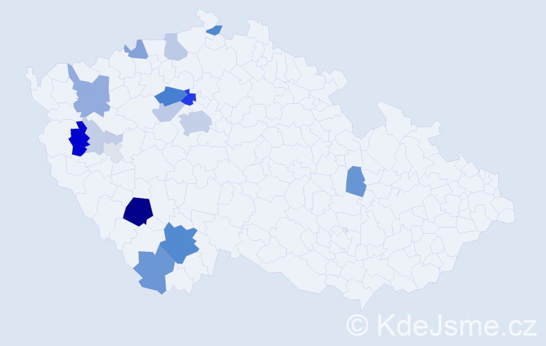 Příjmení: 'Prušák', počet výskytů 60 v celé ČR