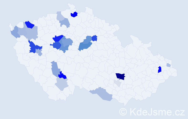 Příjmení: 'Modr', počet výskytů 61 v celé ČR