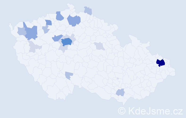 Příjmení: 'Hrib', počet výskytů 53 v celé ČR