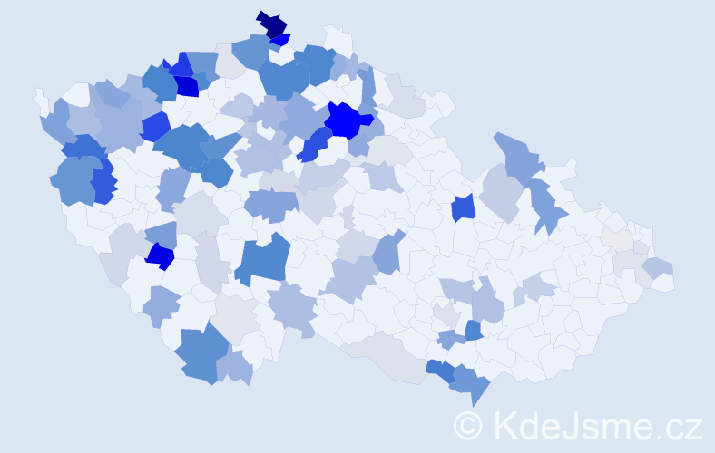 Příjmení: 'Kovač', počet výskytů 310 v celé ČR