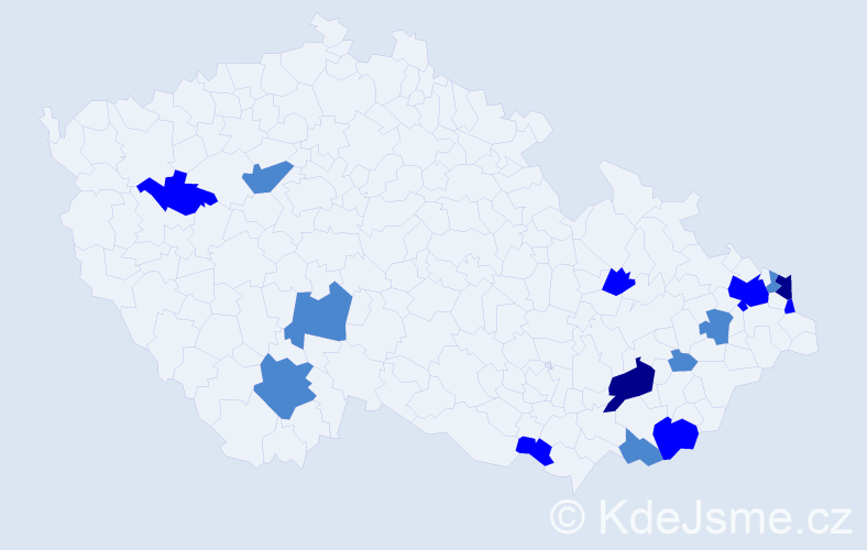 Příjmení: 'Kadlicová', počet výskytů 25 v celé ČR