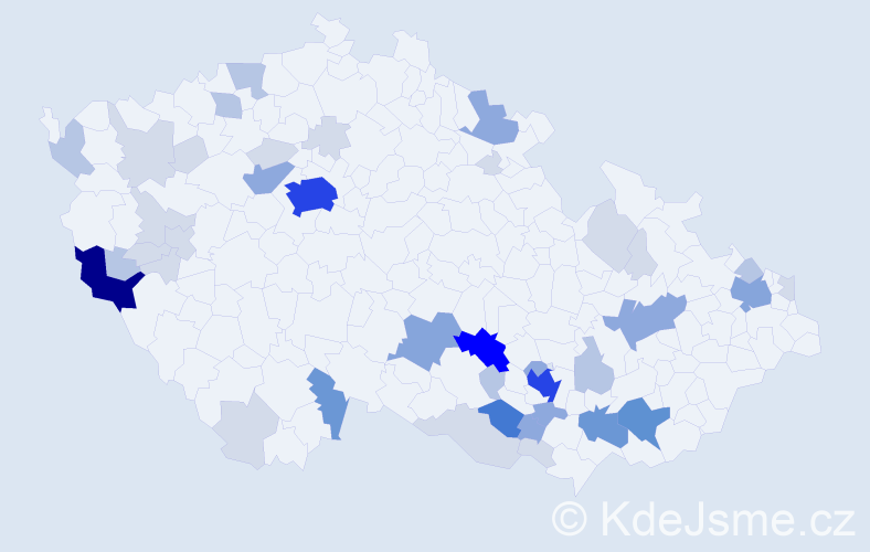 Příjmení: 'Kozina', počet výskytů 135 v celé ČR