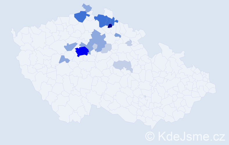 Příjmení: 'Číla', počet výskytů 63 v celé ČR