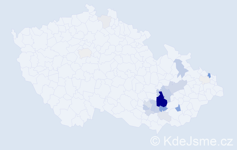 Příjmení: 'Bébar', počet výskytů 64 v celé ČR