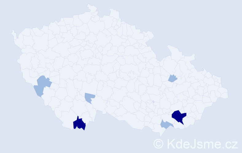Příjmení: 'Cutlac', počet výskytů 12 v celé ČR