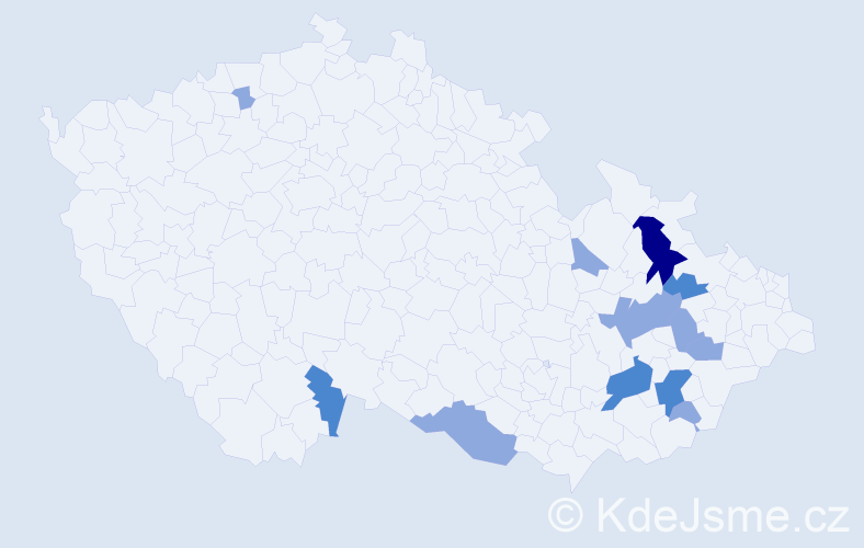 Příjmení: 'Lajmarová', počet výskytů 20 v celé ČR
