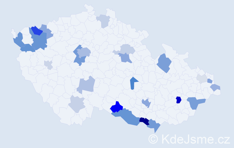 Příjmení: 'Jelinek', počet výskytů 54 v celé ČR