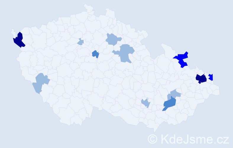 Příjmení: 'Csomor', počet výskytů 25 v celé ČR