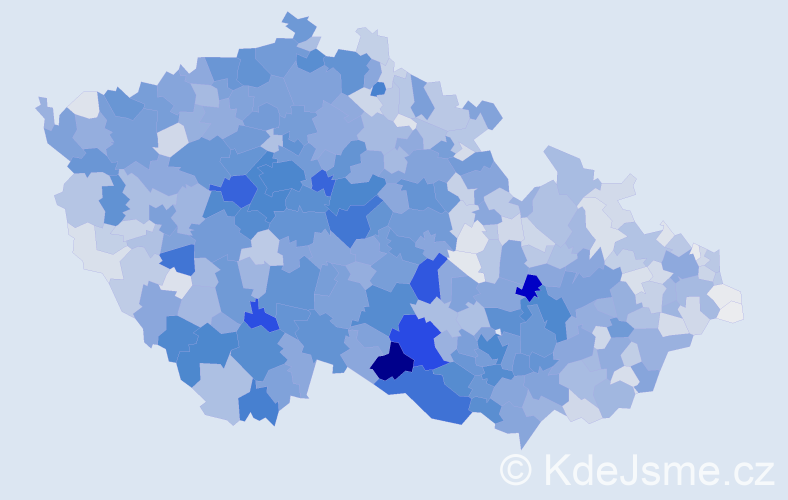 Příjmení: 'Růžička', počet výskytů 9599 v celé ČR