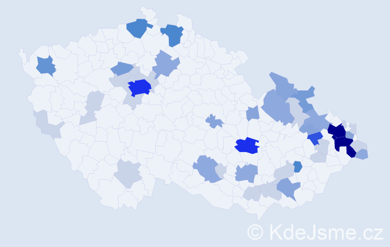 Příjmení: 'Murín', počet výskytů 135 v celé ČR