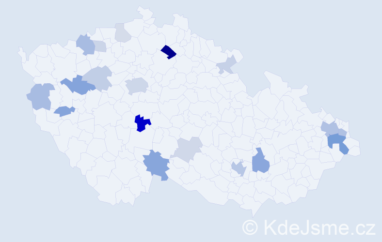 Příjmení: 'Karaffa', počet výskytů 45 v celé ČR