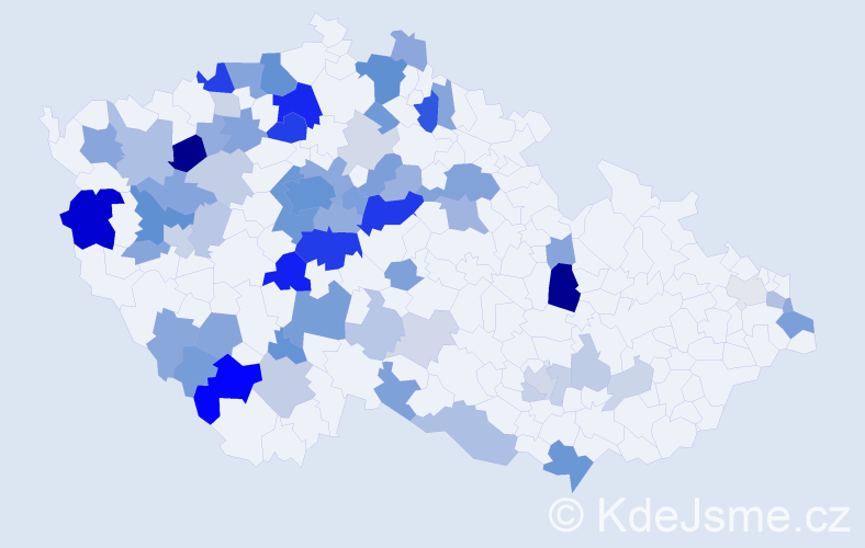 Příjmení: 'Daneš', počet výskytů 206 v celé ČR