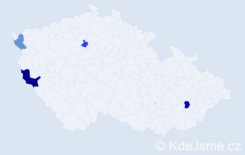 Příjmení: 'Čery', počet výskytů 5 v celé ČR