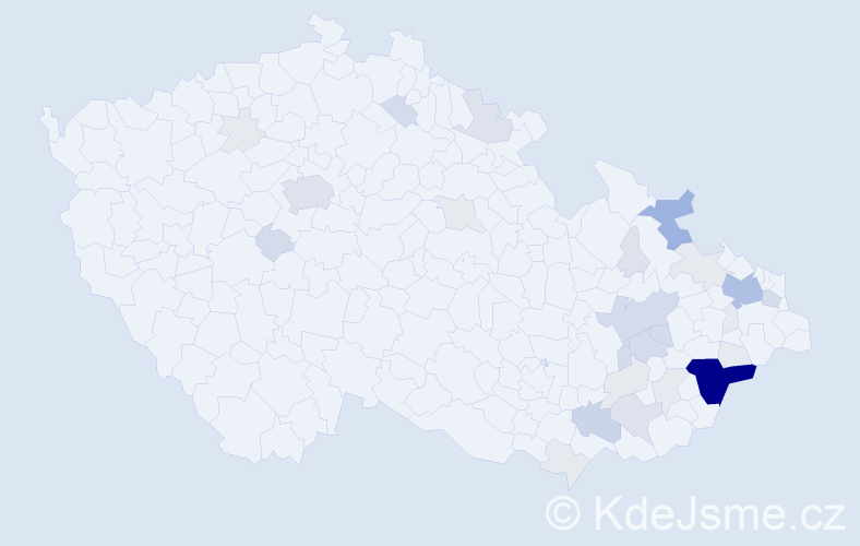 Příjmení: 'Haničáková', počet výskytů 107 v celé ČR