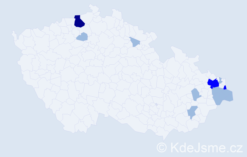 Příjmení: 'Časnocha', počet výskytů 19 v celé ČR