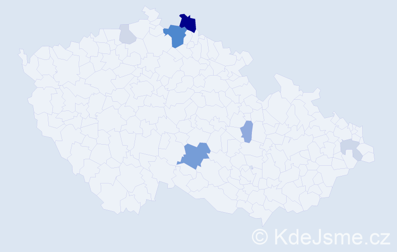 Příjmení: 'Wondrák', počet výskytů 19 v celé ČR