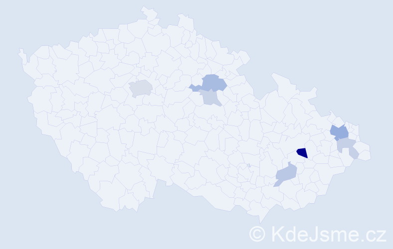 Příjmení: 'Ondrejček', počet výskytů 16 v celé ČR