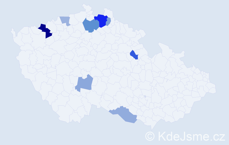 Příjmení: 'Koiss', počet výskytů 15 v celé ČR
