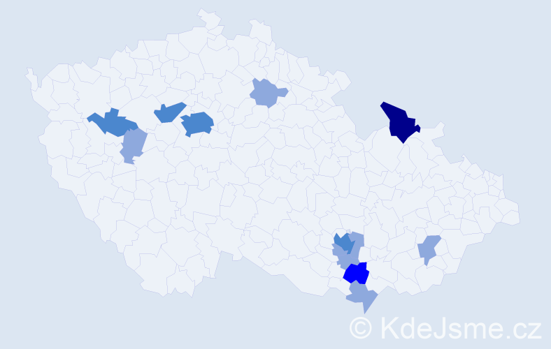 Příjmení: 'Novotňák', počet výskytů 23 v celé ČR