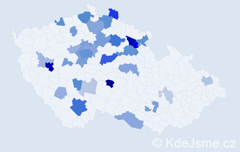 Příjmení: 'Modrá', počet výskytů 117 v celé ČR