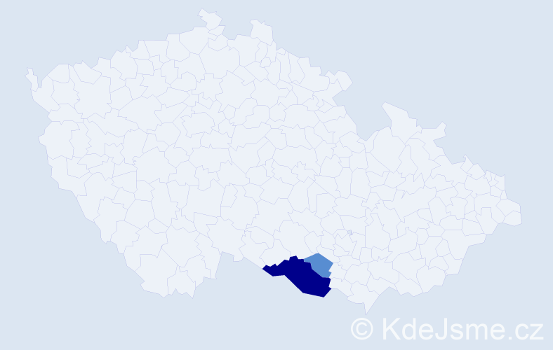 Příjmení: 'Koldánová', počet výskytů 9 v celé ČR