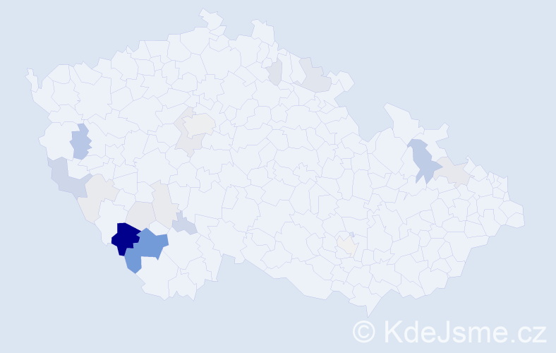 Příjmení: 'Kopfová', počet výskytů 55 v celé ČR