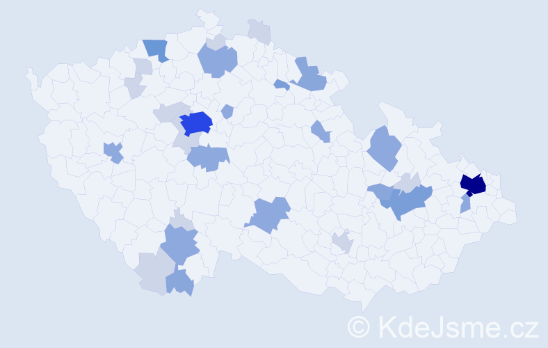 Příjmení: 'Mokoš', počet výskytů 73 v celé ČR