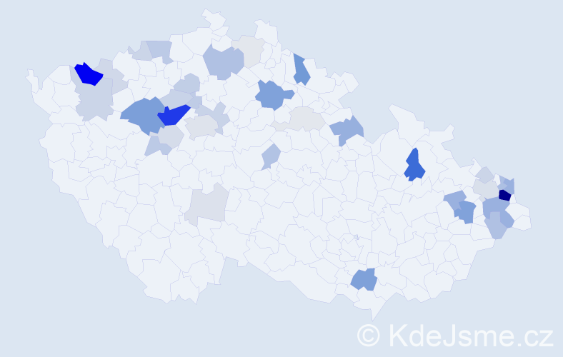 Příjmení: 'Kónya', počet výskytů 124 v celé ČR