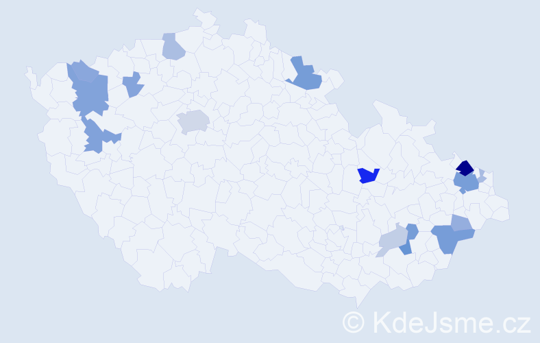 Příjmení: 'Čanigová', počet výskytů 45 v celé ČR