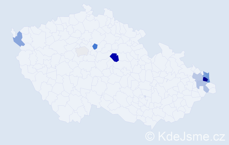 Příjmení: 'Laciok', počet výskytů 19 v celé ČR