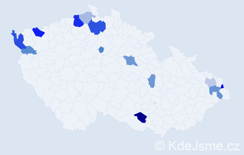 Příjmení: 'Kremeň', počet výskytů 32 v celé ČR