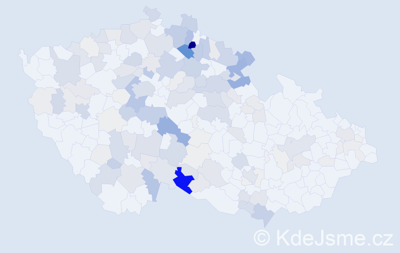 Příjmení: 'Cvrček', počet výskytů 542 v celé ČR