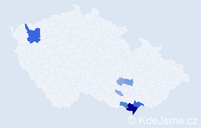 Příjmení: 'Poňuchálková', počet výskytů 22 v celé ČR
