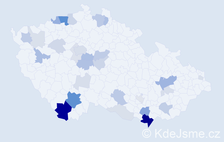 Příjmení: 'Krčka', počet výskytů 98 v celé ČR