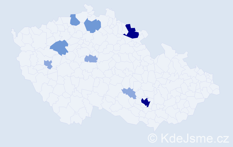 Příjmení: 'Bodó', počet výskytů 21 v celé ČR