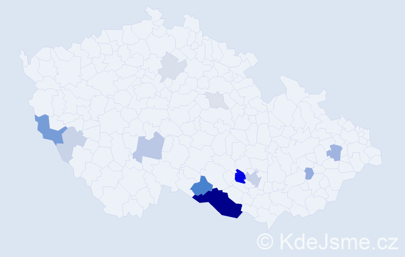 Příjmení: 'Vyskot', počet výskytů 43 v celé ČR