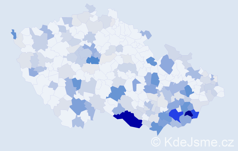 Příjmení: 'Jordán', počet výskytů 594 v celé ČR