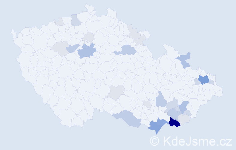 Příjmení: 'Kománek', počet výskytů 104 v celé ČR