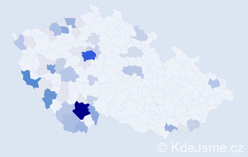 Příjmení: 'Kubal', počet výskytů 193 v celé ČR