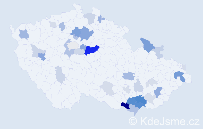 Příjmení: 'Vlachovská', počet výskytů 97 v celé ČR