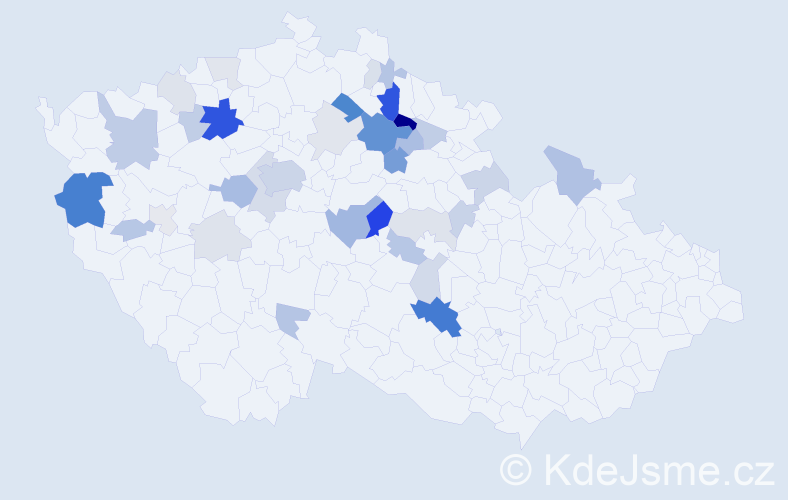 Příjmení: 'Rajm', počet výskytů 102 v celé ČR