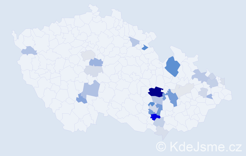 Příjmení: 'Vichtová', počet výskytů 92 v celé ČR