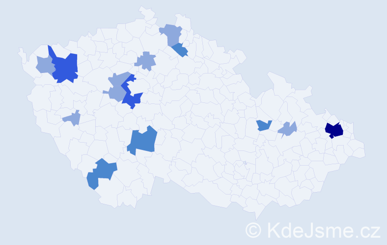 Příjmení: 'Kindel', počet výskytů 26 v celé ČR