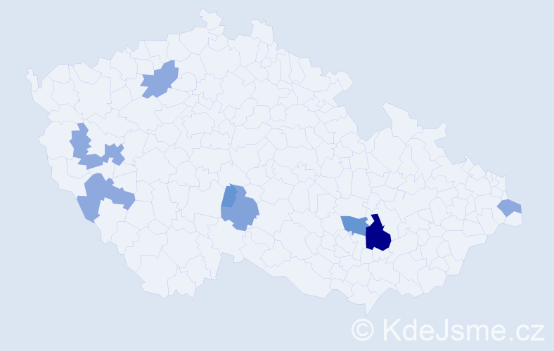 Příjmení: 'Mojčák', počet výskytů 24 v celé ČR
