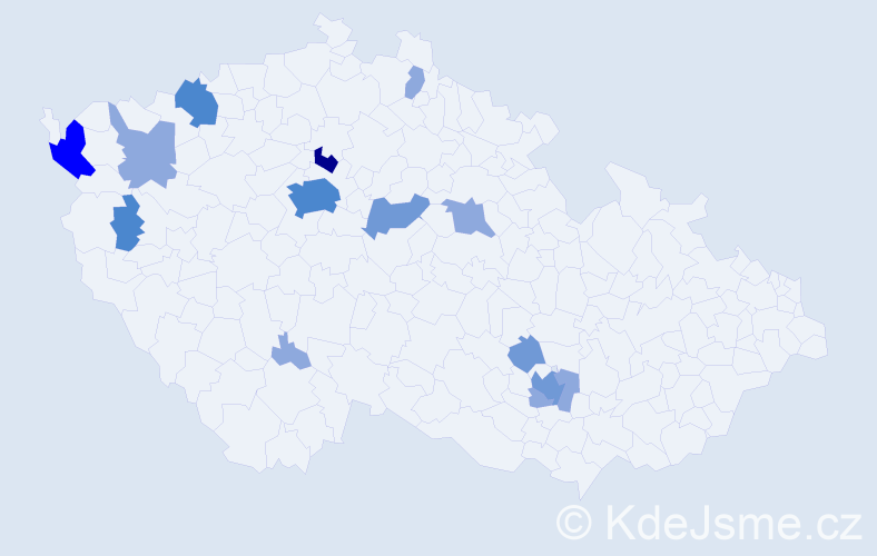 Příjmení: 'Šmajdová', počet výskytů 30 v celé ČR
