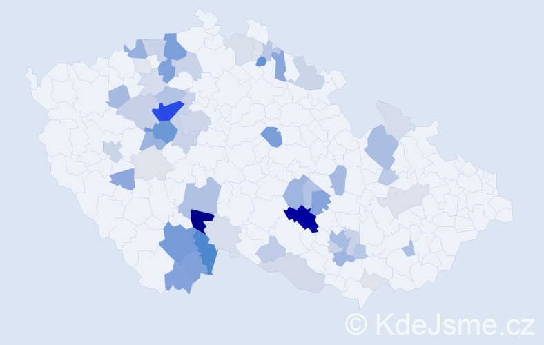 Příjmení: 'Kostečková', počet výskytů 198 v celé ČR