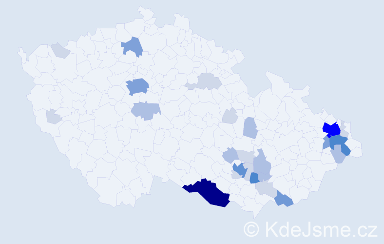 Příjmení: 'Durák', počet výskytů 85 v celé ČR