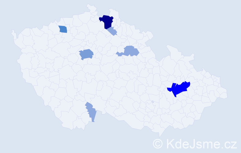 Příjmení: 'Tajmrová', počet výskytů 20 v celé ČR