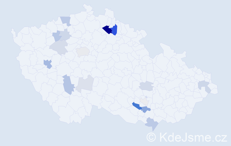 Příjmení: 'Kutek', počet výskytů 46 v celé ČR
