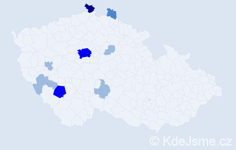 Příjmení: 'Bačovčin', počet výskytů 17 v celé ČR